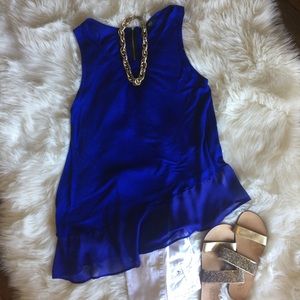 Royal blue asymmetrical sleeveless shirt